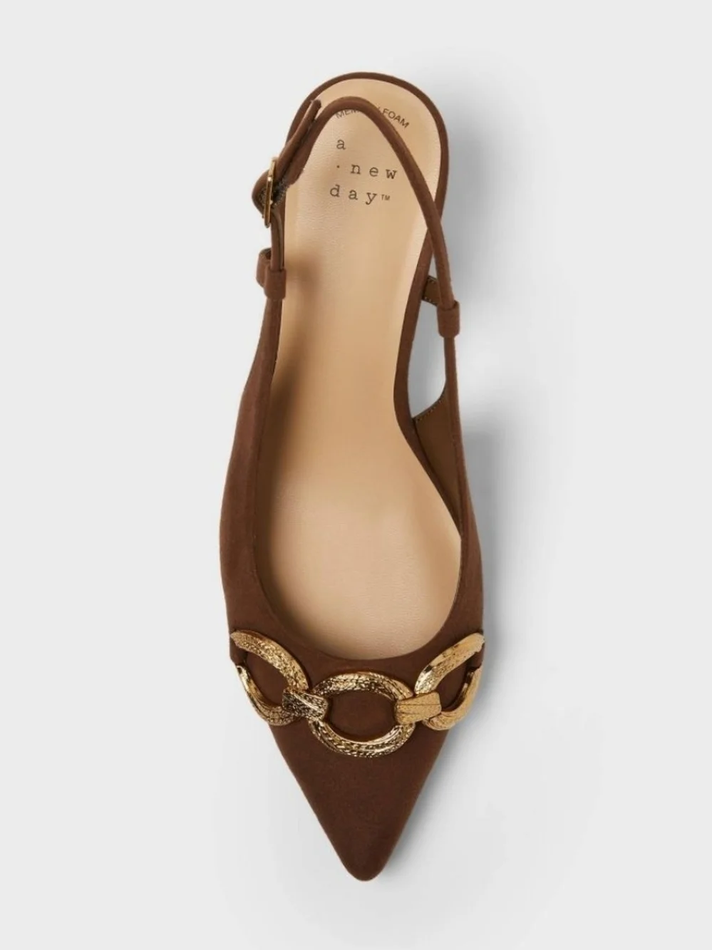 a new day Tabitha Brown Slingback Pointed Kitten Heel with Gold Links